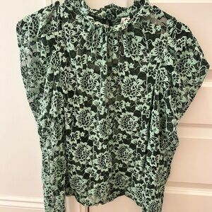 Dolan Black and Green Lace Floral Blouse